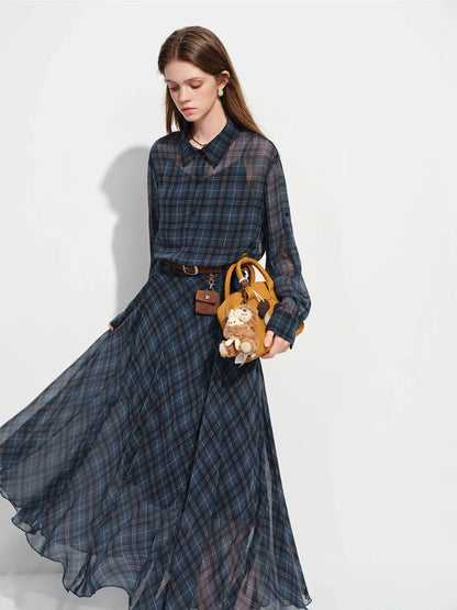 Retro Checkered Elegant Commuter Dress for Women Spring 2026 New Arrival Quick-Drying Easy-Care WIth Inner camisole Dress