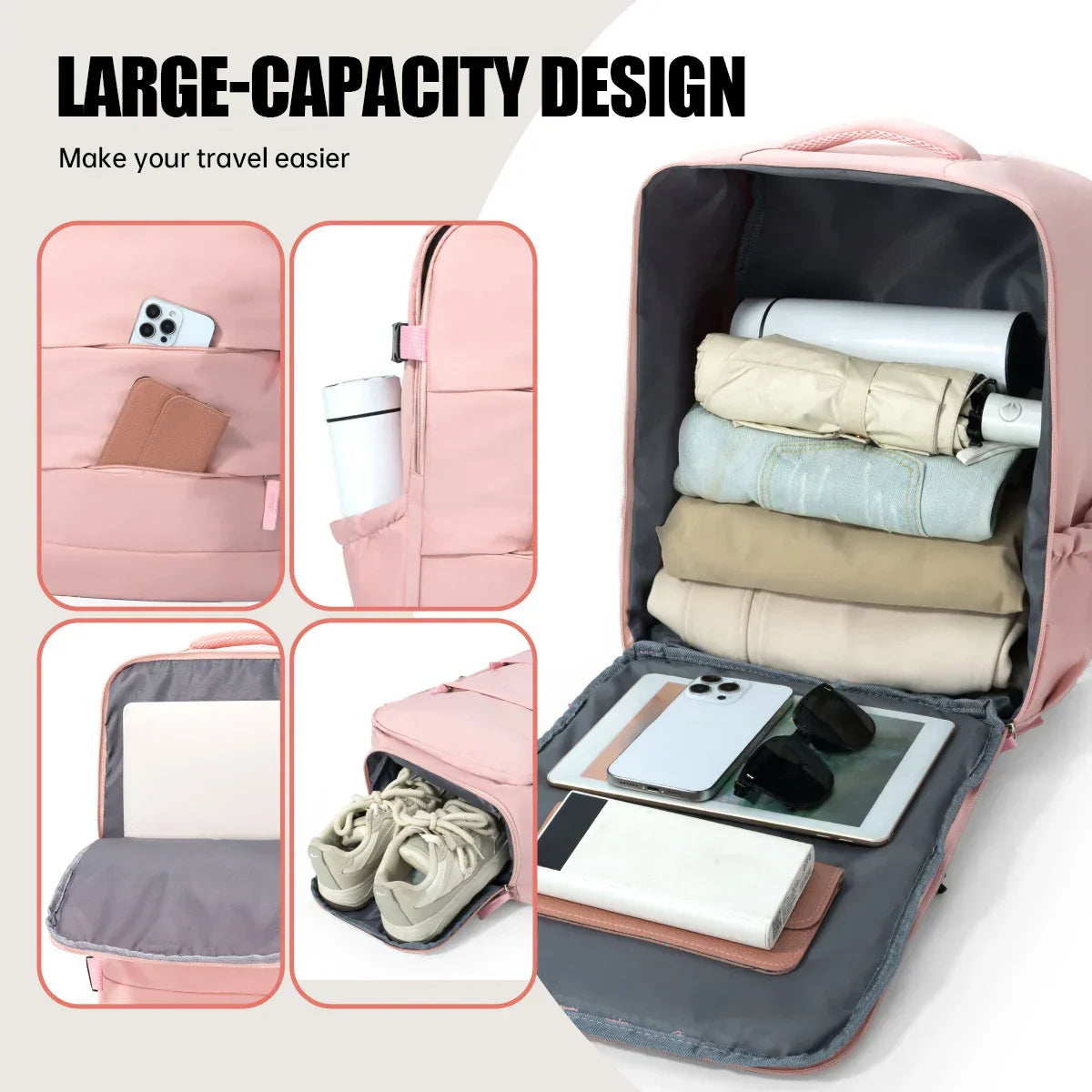 Cross-Border Travel Backpack for Men and Women, Large Capacity Shoe Compartment Luggage Bag, Computer Business Bag, Student School Bag, Commuting Bag