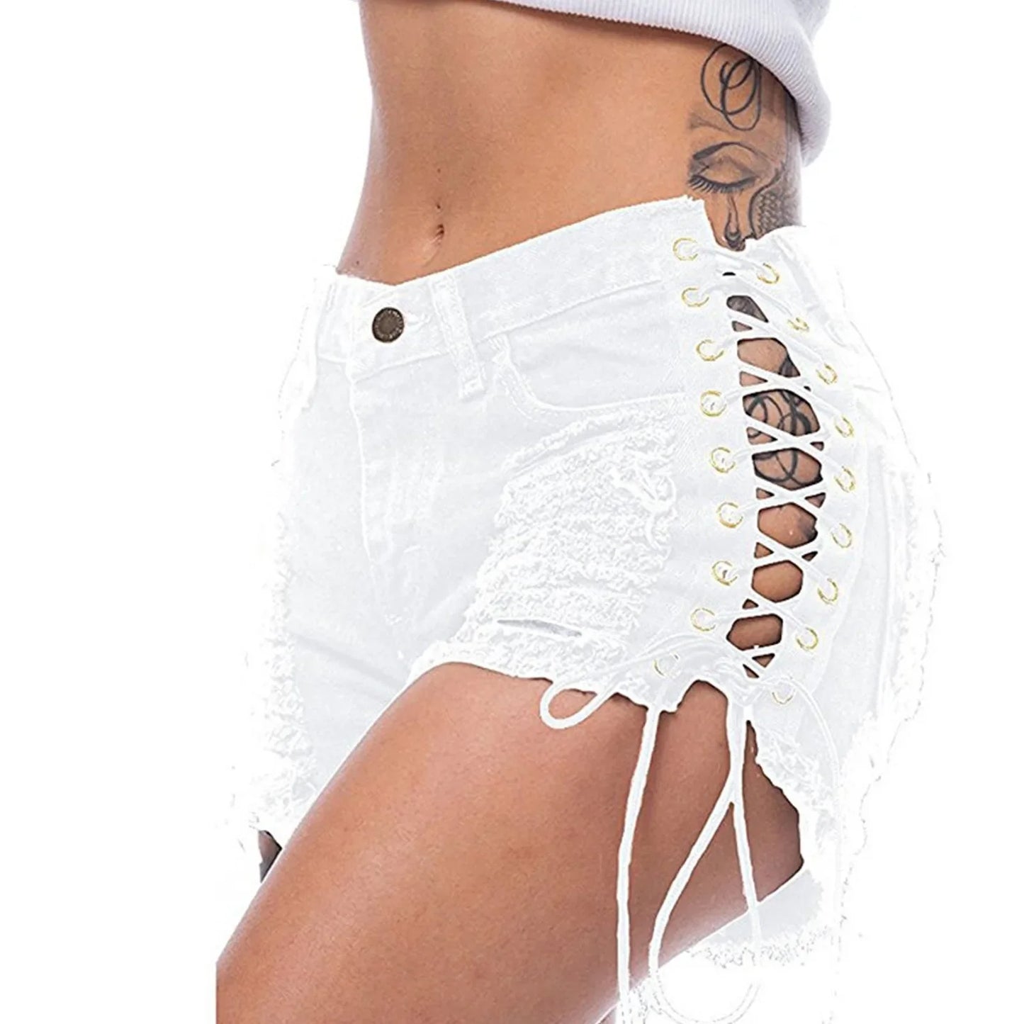 Sexy Women's Jeans Fashion Casual Side Lace-Up Denim Shorts Sexy Hot Denim Short pants Club dance Ripped short jeans