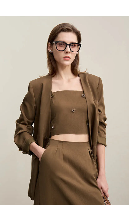 V-Neck Women's Jacket 2026 Autumn New Slim Sleeveless Vest Skirt Women's Separate Casual Elegant Women's Skirt 1262102 4