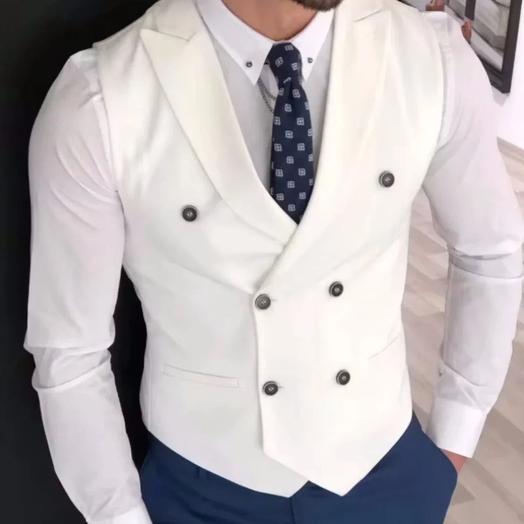 Men Vest Ivory Double Button Solid With Lapel Waistcoat Suit For Wedding Birthday Banquet Office Business Work Men Suit Vest