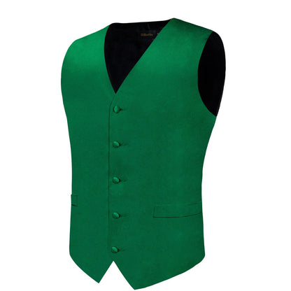 Wedding Party Green Men's Vest Shirt Accessories Fashion chaleco hombre for Man Four Seasons Wear Wholesale Necktie Handkerchief