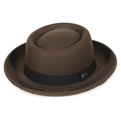 Autumn Winter Pork Pie Fedora Hat for Women Men Soft Felt Curved Brim Porkpie Hats with Hatband Feather