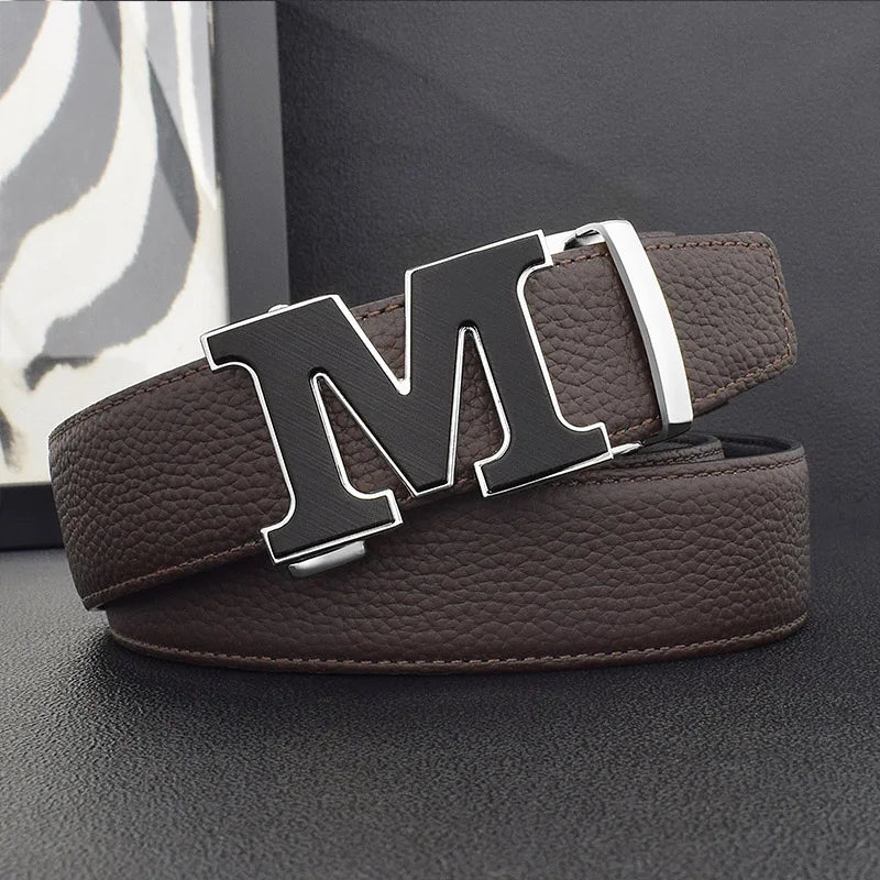High Quality Designers Letter M White Leather Belt Men Luxury Famous Young Men Cowhide  Brand Jeans Relaxed Jeans Mode Man Belt