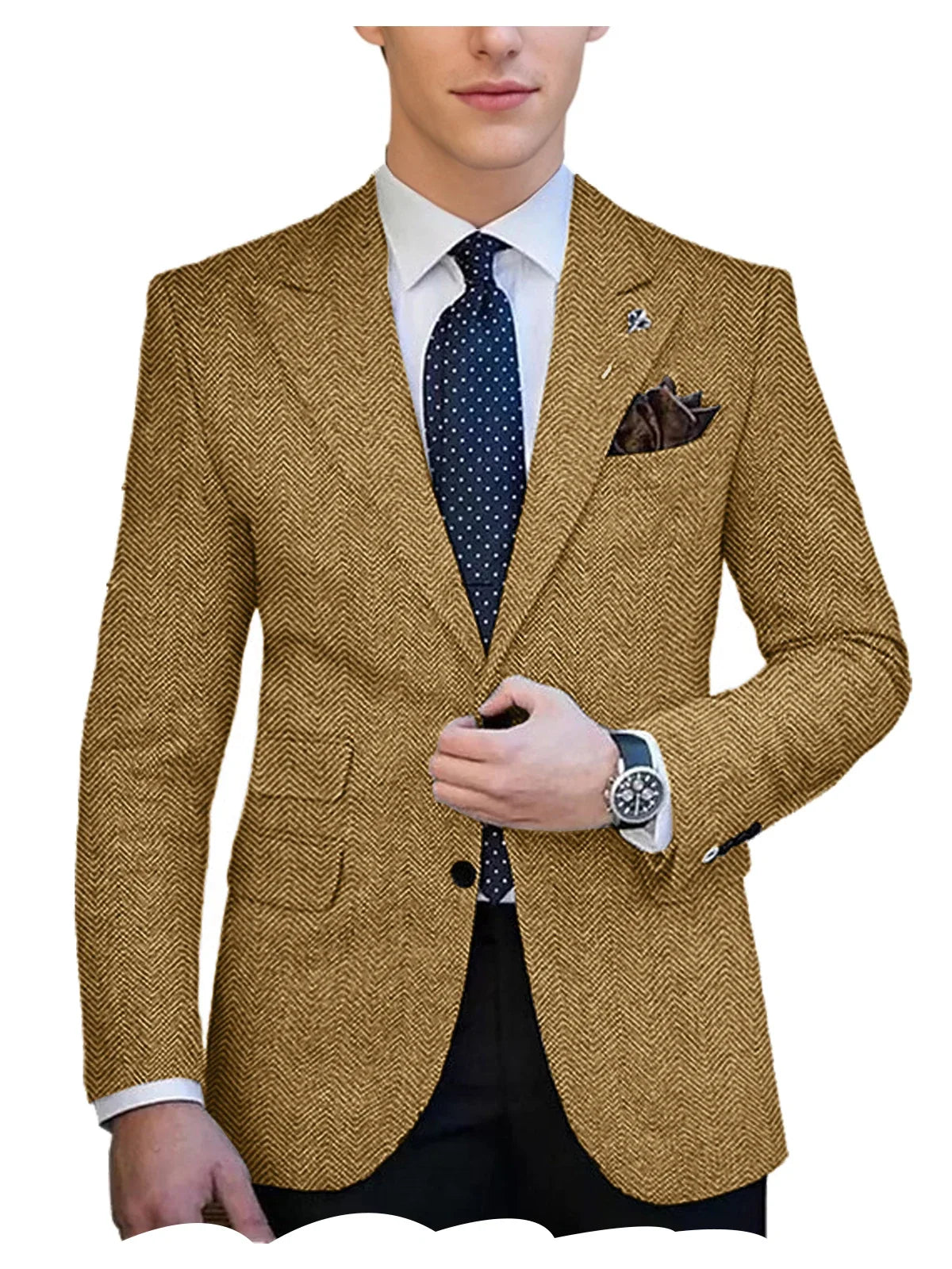 Autumn Winter Men's Herringbone Blazer Tuxedos Only Coat Wool Tweed Single Breasted Formal Bussiness/Wedding Prom Suit Jacket