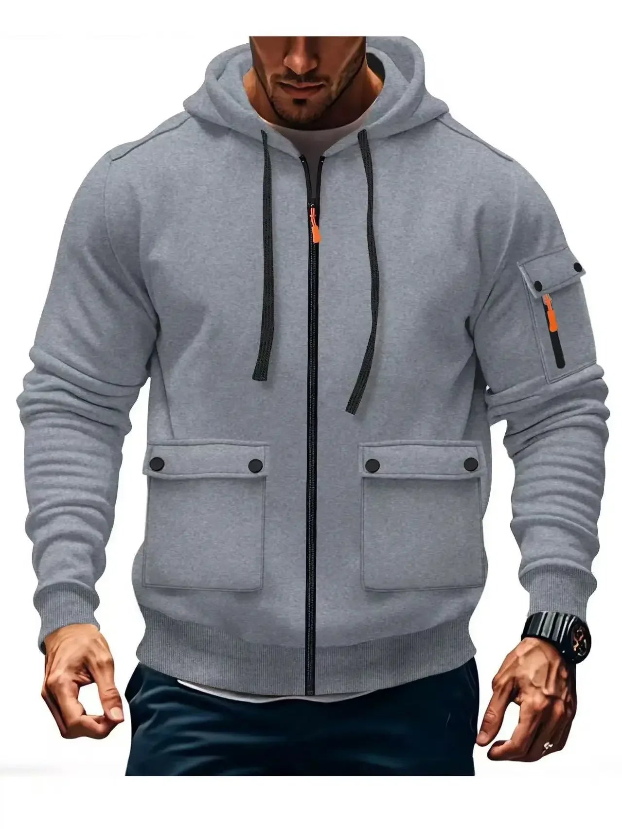 Zipper Hoodies 2025 Autumn Winter Men's New Long Sleeve Hooded Sweatshirt Fashion Pocket Decoration Male Fleece Outfit Sports