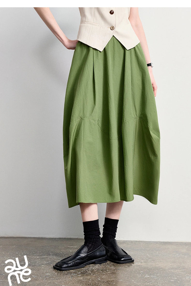 Women's A-Line Bud Skirt 2026 Summer New Split Detail Retro Puff Midi Skirt, Lightweight Outdoor Wear