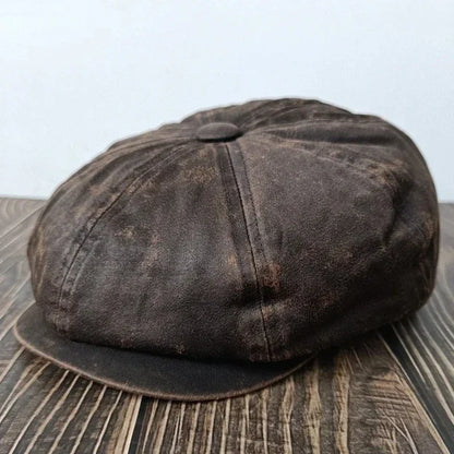 XL 60cm Waxed Paper Newsboy Cap - Men's Windproof Octagonal Beret, All-Season Durable Work & Casual Hat