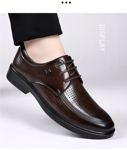 Summer New Hallow Leather Shoes for Men Solid Color Lace Fashion Business Casual Shoe Male Breathable Dress Elegant Shoes Man