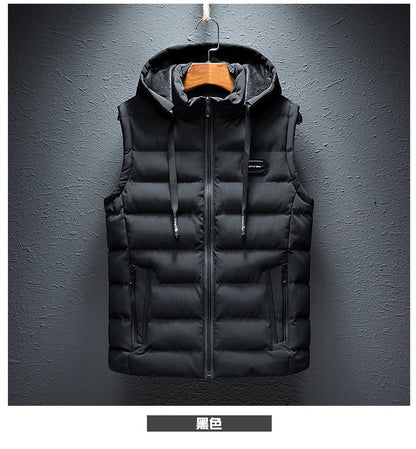 New Hooded Casual Vest Jacket for Men Autumn Winter Warm Sleeveless Jacket Fashion Comfortabel Zipper Waistcoat Plus Size M-6XL
