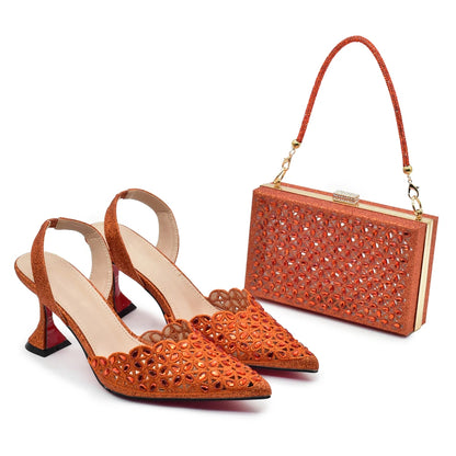 Latest Orange Designer Shoe and Bag Sets From Italy Shoe Woman Summer 2025 Wedding Fashion Party Shoes and Bag Match for Women