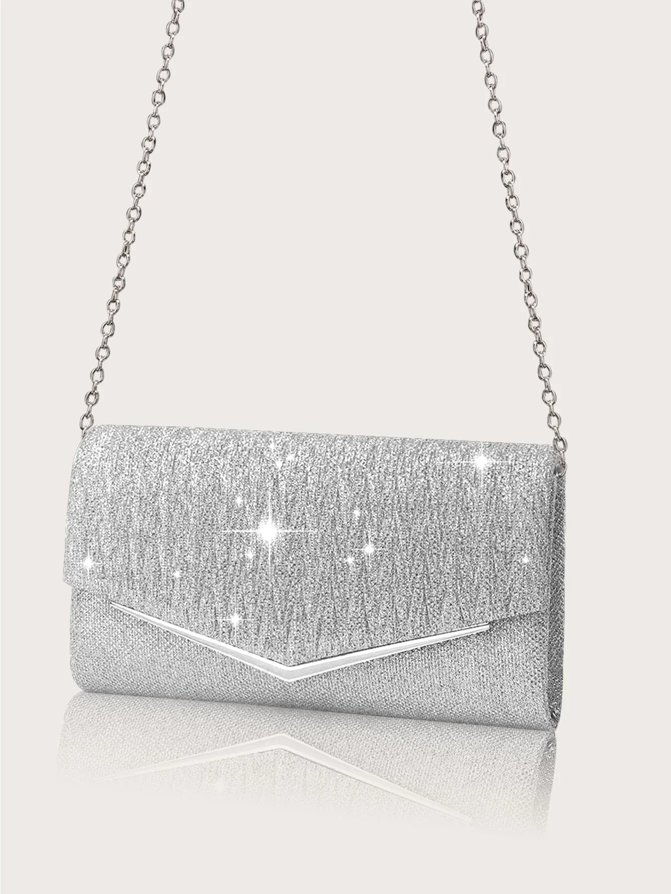 Elegant and Lightweight Pleated Metal Strip Flap Party Women's Clutch, Exquisite and Charming Women's Business Bag, Shiny Metal Strip Flap Women's Evening Bag and Fashionable Small Square Bag, Complete with a Gorgeous Rhinest