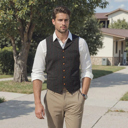 Men's Business Formal Dress Suit Vest Slim Fit  Herringbone Plaid V-neck Casual Waistcoat Wedding for Tuxedo