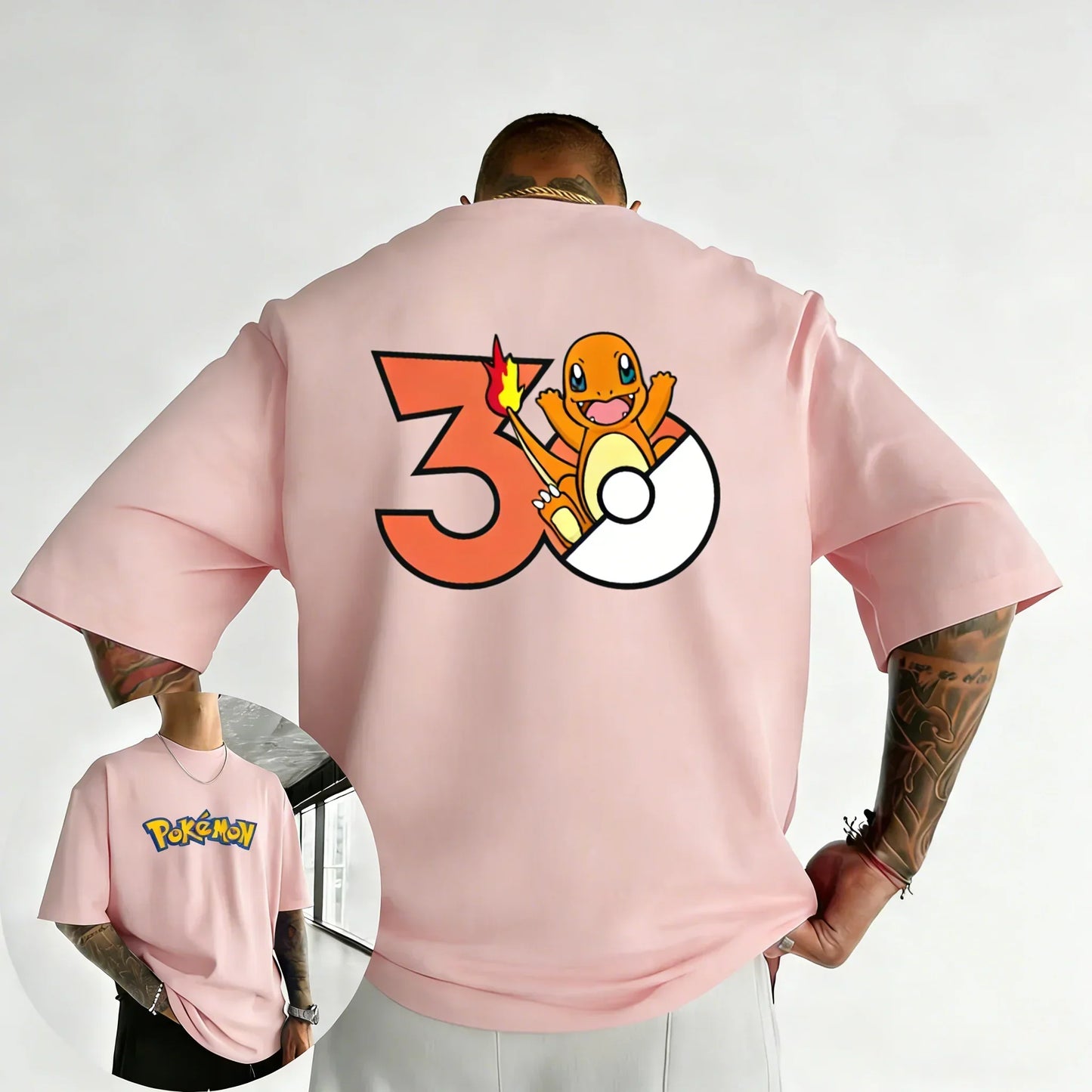 2026 Pokémon 30th Anniversary Charmander Printed T-shirt Summer Men's and Women's Loose Casual Hip Hop Trendy Short Sleeve Top