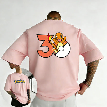 2026 Pokémon 30th Anniversary Charmander Printed T-shirt Summer Men's and Women's Loose Casual Hip Hop Trendy Short Sleeve Top