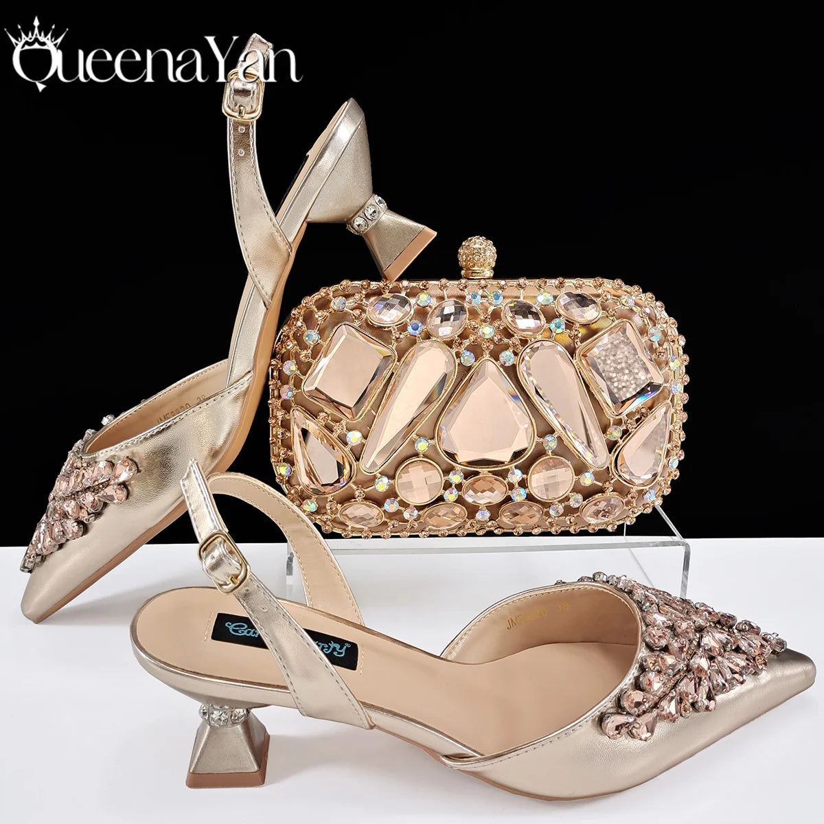 Italian Shoes and Handbags Accessory Set with Rhinestone Metal Embellishments Wedding Shoes Bridal Shoes Designer