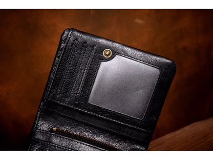 Original vegetable tanned cowhide short wallet, retro top layer cowhide wallet, handmade genuine leather multifunctional wallet