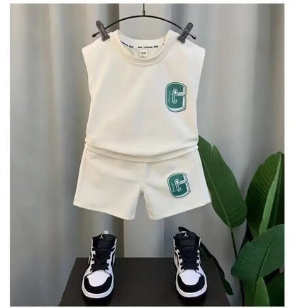 Summer Children Boys 2PCS Clothes Set Cotton Letter Bear Sleeveless Tops Tee Suit Thin Cool Sporty Shorts Kid Babys Boys Outfits