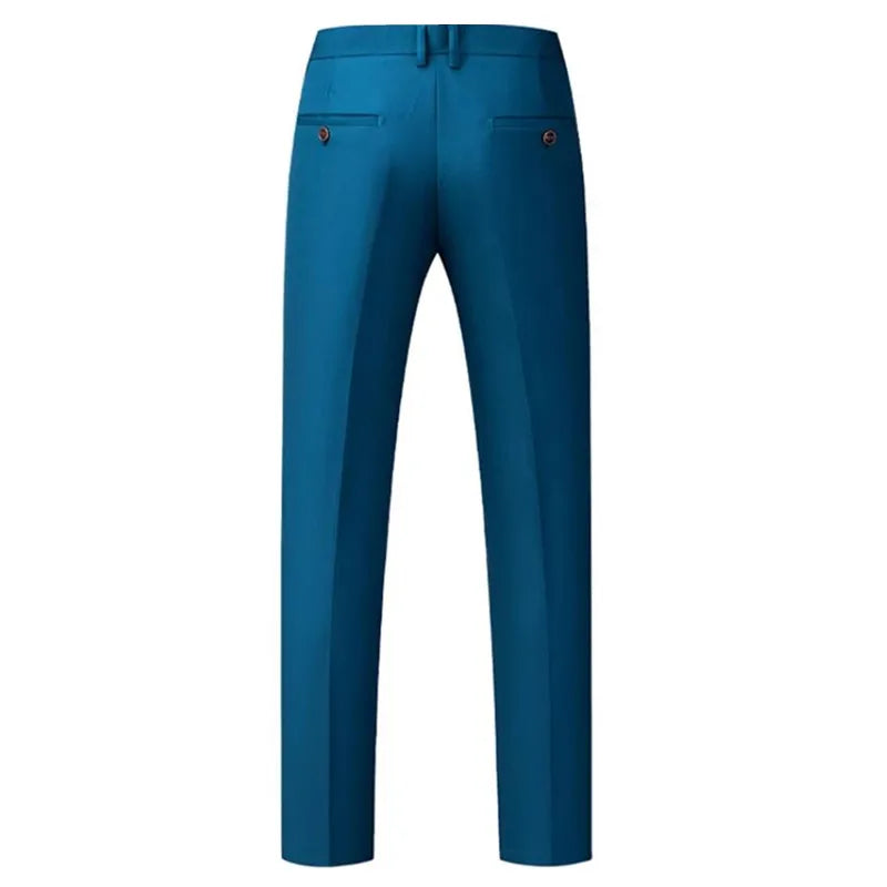 New Men Solid Colour Formal Suit Pants Black / Red / Royal Blue Homme Wedding Office Social Slim Fit Trousers