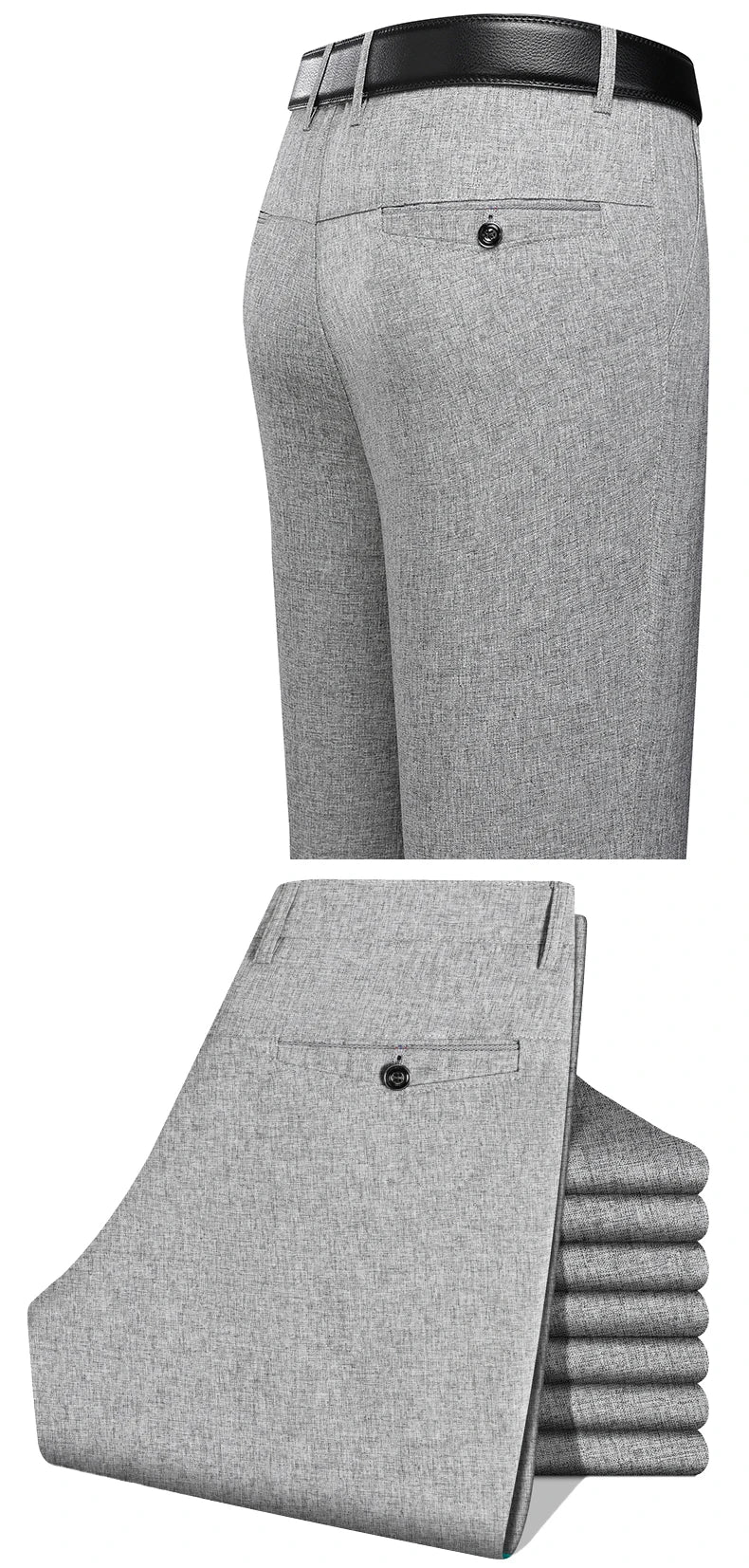 Mens Trousers Business Casual Pants Summer Autumn Dress Straight Pants Elastic Black Grey Loose Formal Pants