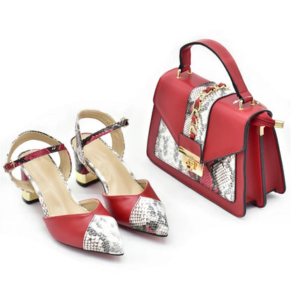 New Design Italian Shoe and Bag Set for Party In Women Ladies Shoes and Sandals Snake Print Heels Wedding Shoes for Women Bride