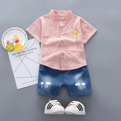 0-5Years New Baby Boy Girl Summer Clothes Suits Toddler Cartoon Giraffe Shirt Shorts 2pcs/sets Children Clothing Tracksuits Set