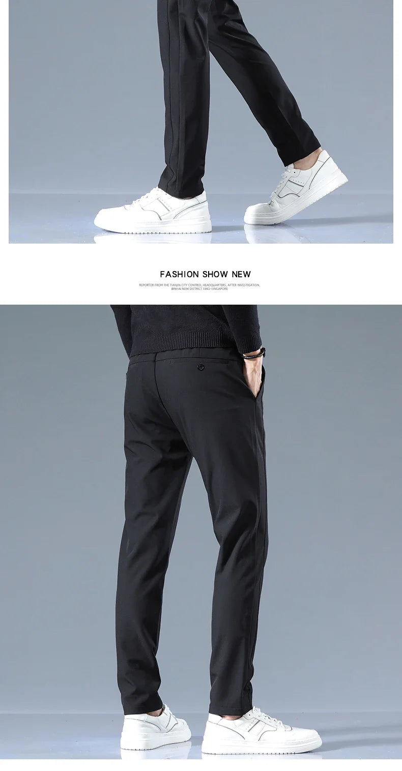 Winter Fleece Golf Casual Pants Men Business Slim Stretch Jogger Thick Trousers Korean Classic Elastic Waist Velvet Male Pants