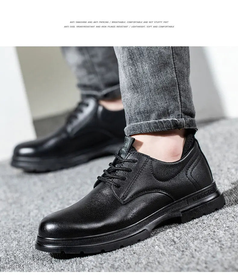 Fashion 2026 Genuine Leather Waterproof Men Safety Shoes Boots Work Sneakers Indestructible Steel Toe Nail Proof Male Footwear