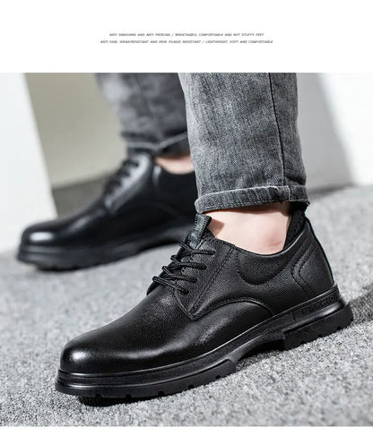 Fashion 2026 Genuine Leather Waterproof Men Safety Shoes Boots Work Sneakers Indestructible Steel Toe Nail Proof Male Footwear