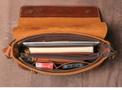 Men's High Quality Genuine Leather Shoulder Bag Vintage Flap Crazy Horse Cowhide Messenger Bag Daily Casual Crossbody Bags