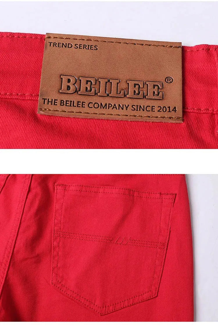Men Classic Version Slim Stretch Trousers Clothing Red Straight Jeans Fashion High Quality Casual  Denim Pants Male 36 40