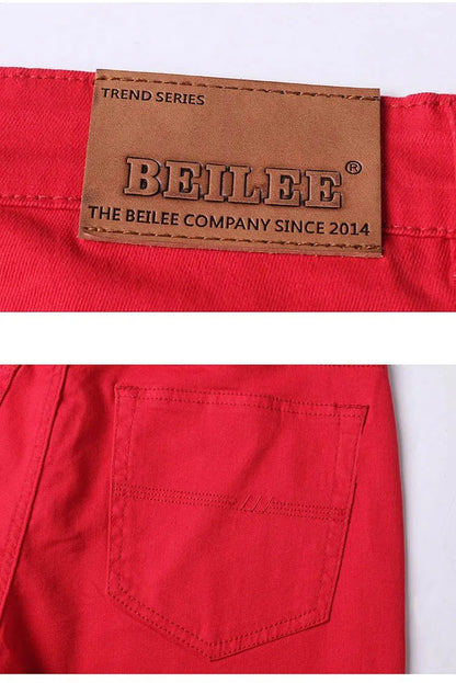 Men Classic Version Slim Stretch Trousers Clothing Red Straight Jeans Fashion High Quality Casual  Denim Pants Male 36 40