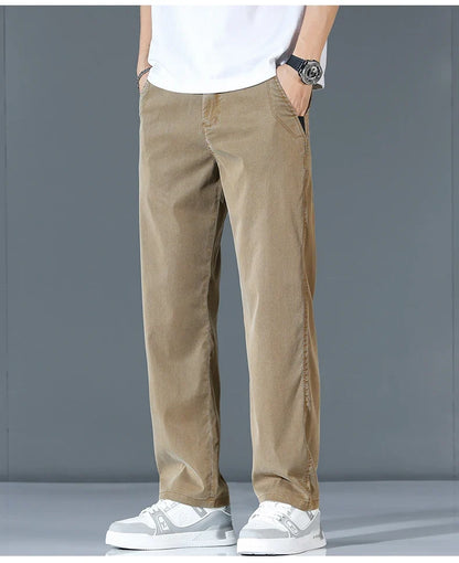 Ultra-thin Lyocell Fashion Loose Casual Pants Men Spring Summer Korean Straight Stretch Brand Trousers Male Clothing Wide Pants