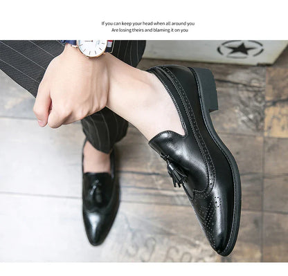 Dress Shoes Men Tassel Formal Leather Shoes Male Classic Social Casual Business Brogue Shoes Wedding Party Leather Loafers Male