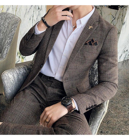 S-7XL Jacket + Pants / Luxurious High -end Brand Solid Color Men's Casual Business Slim Suit Two -piece Suit Groom Wedding Suit