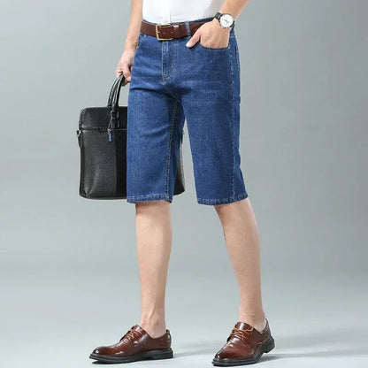 New Summer Men's Denim Shorts Fashion Light Color Casual Loose Multi-pocket Straight Five-minute Pants Elastic Knee Shorts