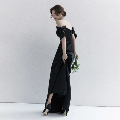 Wedding Dresses Sweet Bow Off The Shoulder For Women 2024 Satin Black Evening Dress Elegant Floor-length Simple Wedding Shooting