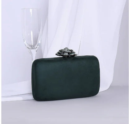 New Winter Velvet Clutch Bag  Diamond Flower Lock Elegant Evening Bag Luxury Designer Purse Wedding Chain Clutch