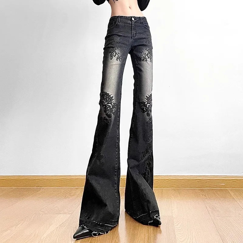 Flared Jeans Pants for Woman Baggy Jeans Y2k Women's Denim Pants Shoujo Girl Style Coquette Big Size Women's Spring Clothes Jean