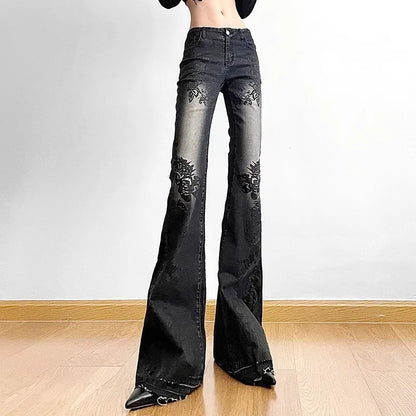 Flared Jeans Pants for Woman Baggy Jeans Y2k Women's Denim Pants Shoujo Girl Style Coquette Big Size Women's Spring Clothes Jean