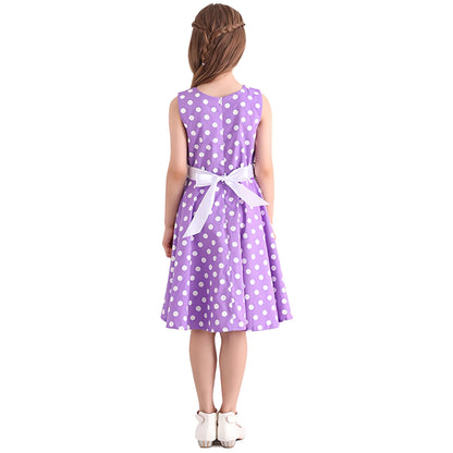 Girl's Retro Dress,Summer Princess Sleeveless Polka Dots Cotton Lightthin Romantic Floral 50s Vintage Dress Party Wedding Daliy