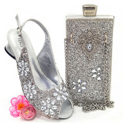 Summer Sandals for Party and Weddings Peep-Toe Bridal Shoes Women 2023 Comfortable Shoes and Bag Set for Lady