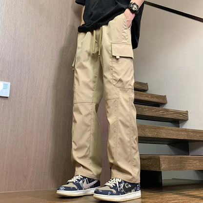 Summer Straight Cargo Pants Mens Multi-Pocket Work Casual Sweatpant Fashiom High Street Outdoor Casual Breathable Loose Trousers