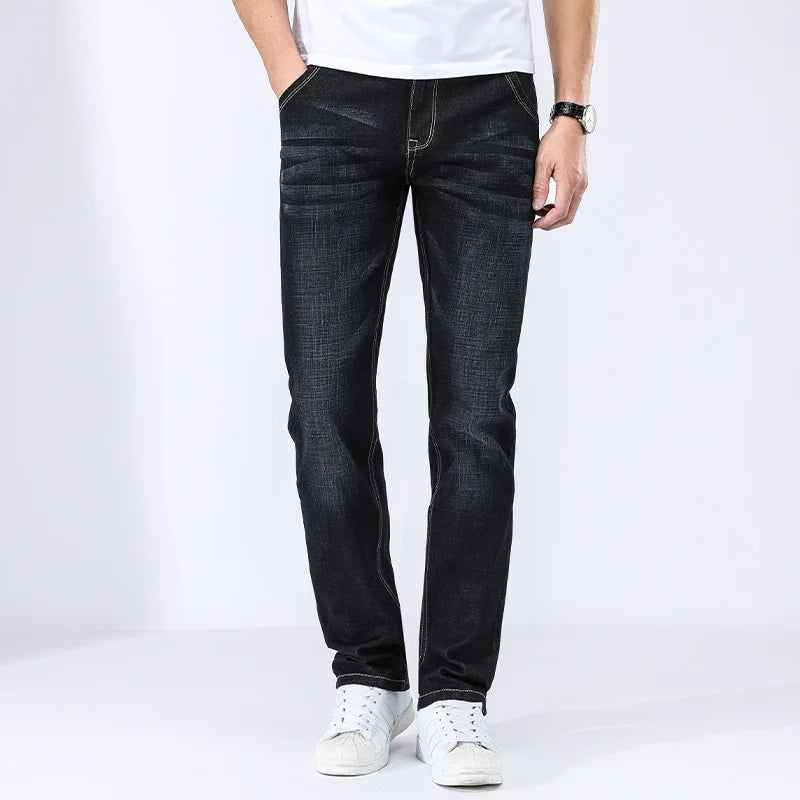 2026 Classic Men Straight Jeans Homme Pantalon Streetwear Soft Black Blue Masculino Denim Mans Pants