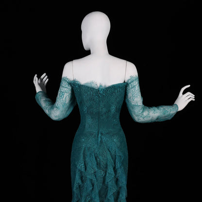 Said Luxury Blue Lace Evening Dress Saudi Arabia Elegant Off Shoulder Wedding Guest Gowns Formal Party Dress SF519 Custom