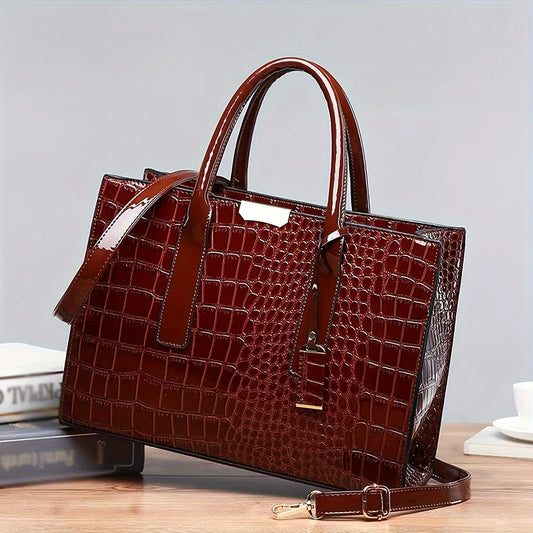 Women'S Large Capacity Tote Bag Elegant Synthetic Handbag with Zipper Closure, Spacious Work Bag for Women Formal & Everyday Use