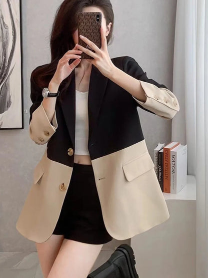 Briti Sle Loose Fit Color Blo Suit Jaet Women's Spring Autumn New Sle Korean Version Slimming Design Sense