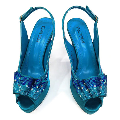 Women High Heels Sandals Printing Flower Material with Rhinestone Italian Design Coffee Color Open-Toed Shoes