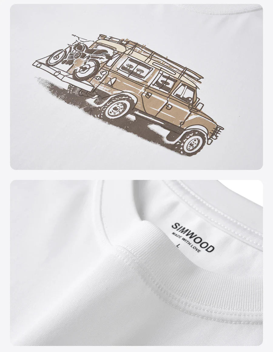 2026 Summer New Oversize 200gsm Coolmax Breathable Moisture Wicking Fabric T-shirts Men Car Print Plus Size Tops