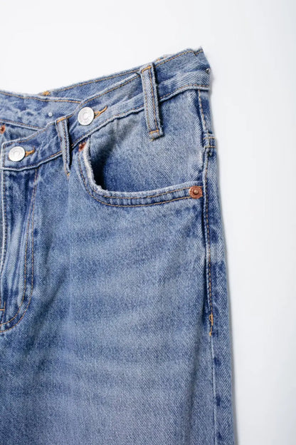 Women Fashion Denim Solid Straight Pants Jeans High Waist Full Length Casual Female Chic Lady Trousers